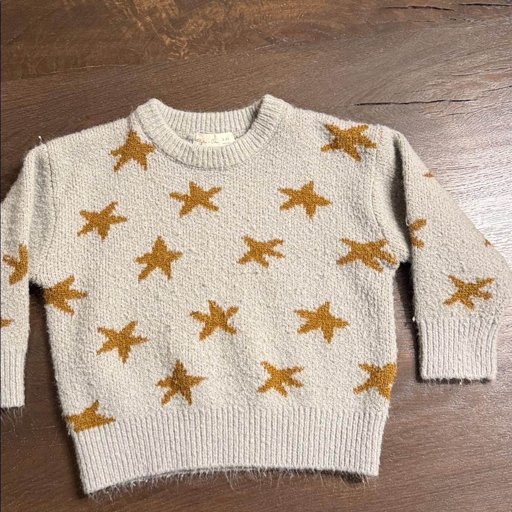 Rylee + Cru Gray Sweater with Brown Star Accents